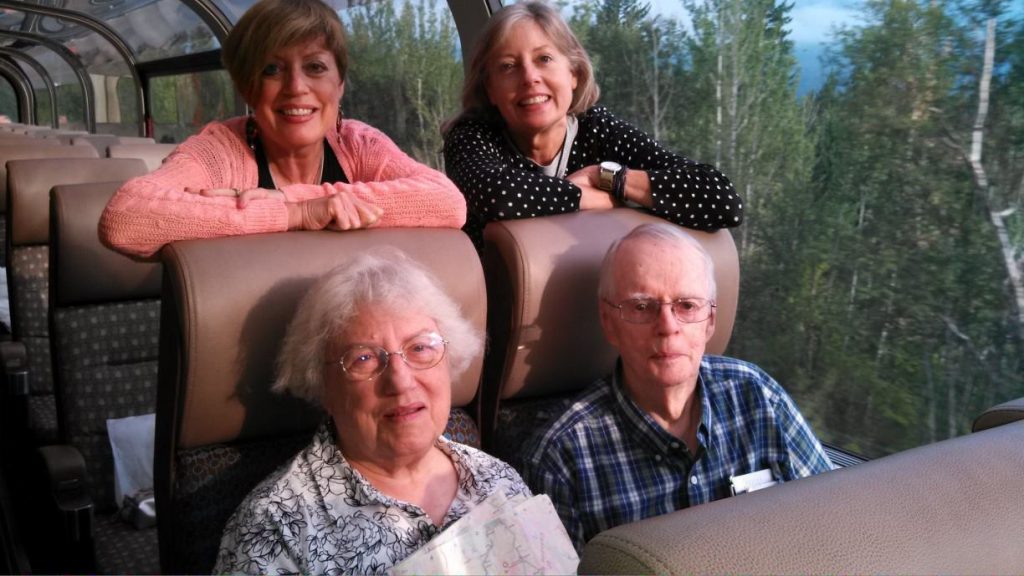 Mary with Parents Aboard Rocky Mountaineer